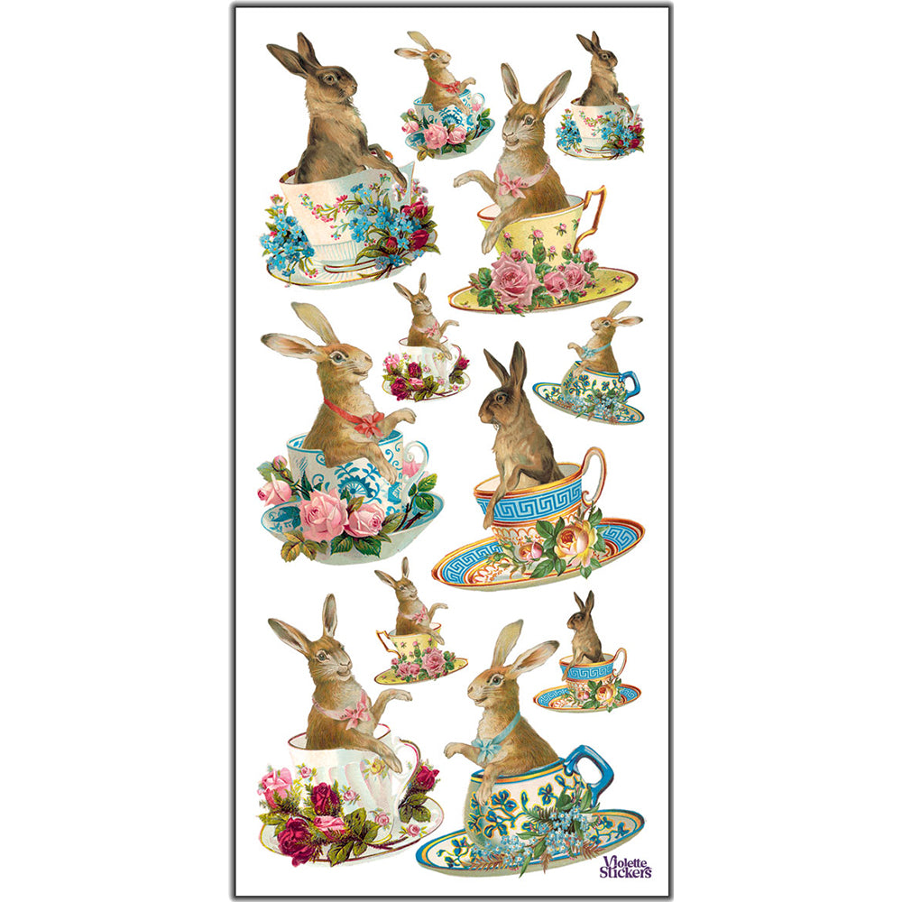 Rabbits In Teacups Stickers – Sticker Planet