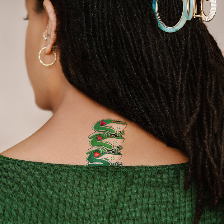 Person Wearing Frog Stack Temporary Tattoo