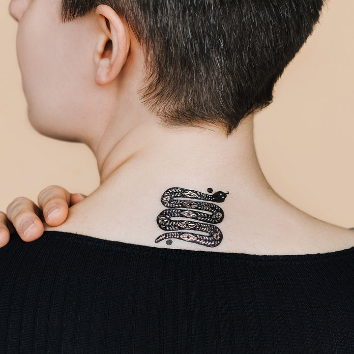 Person Wearing Desert Snake Metallic Temporary Tattoo