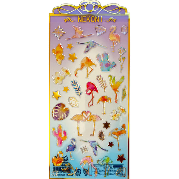 Flamingo & Palm Tree Sparkly Prismatic Stickers - Packaged – Sticker Planet