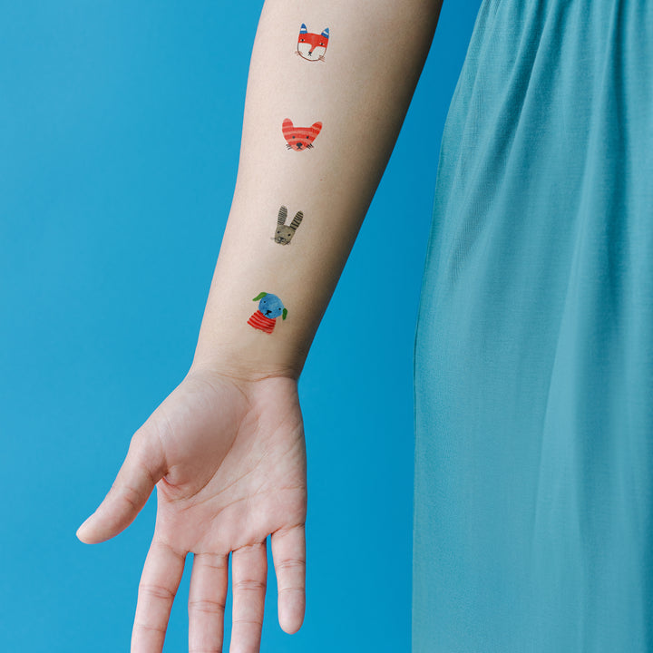 Person Wearing Animals Faces Temporary Tattoos