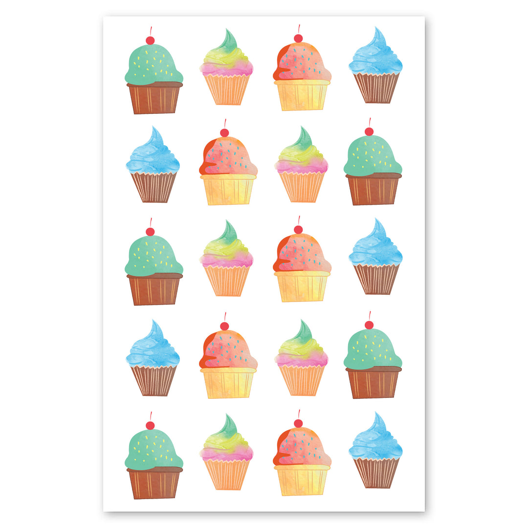 Watercolor Cupcakes Stickers
