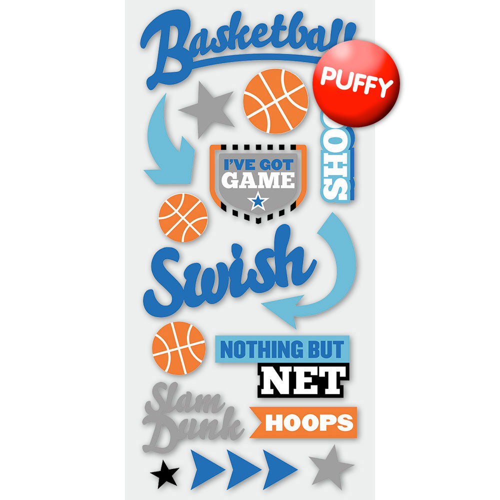 Basketball-Swish Puffy Stickers