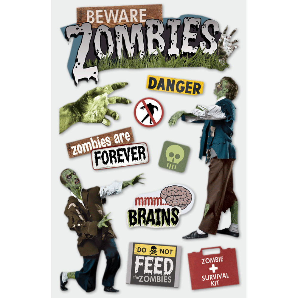 Beware Zombies 3-D Stickers