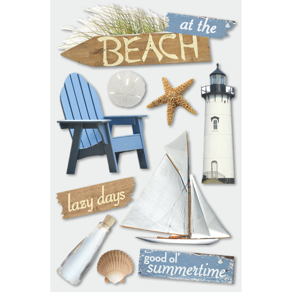 At the Beach 3-D Stickers