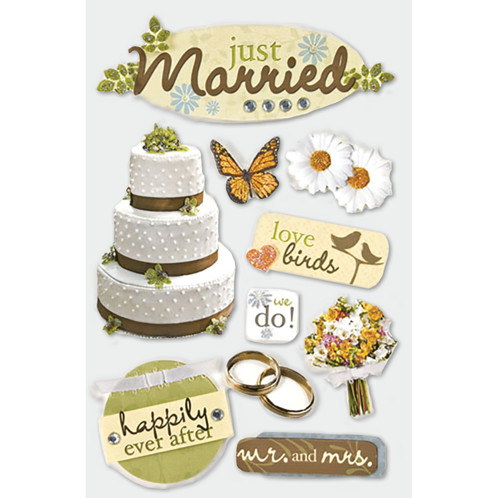 Just Married 3-D Stickers