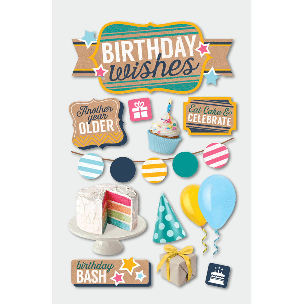 Birthday Wishes 3-D Stickers