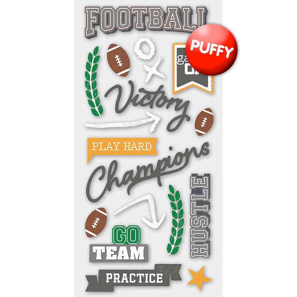 Football-Play Hard Puffy Stickers