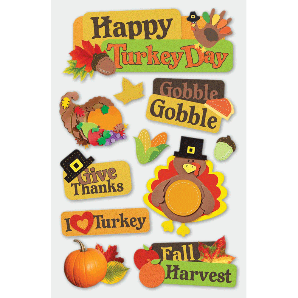 Happy Turkey Day 3-D Stickers