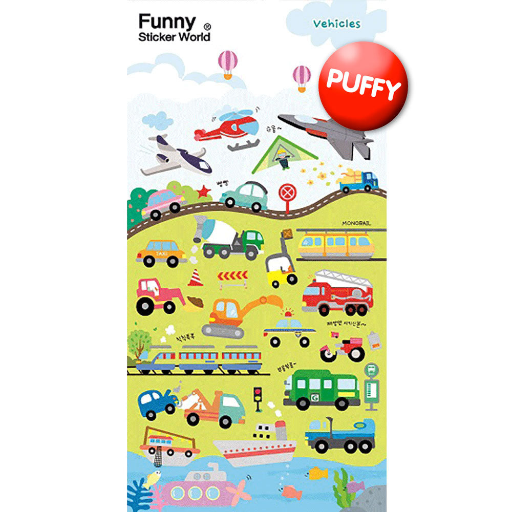 Vehicles Puffy Stickers
