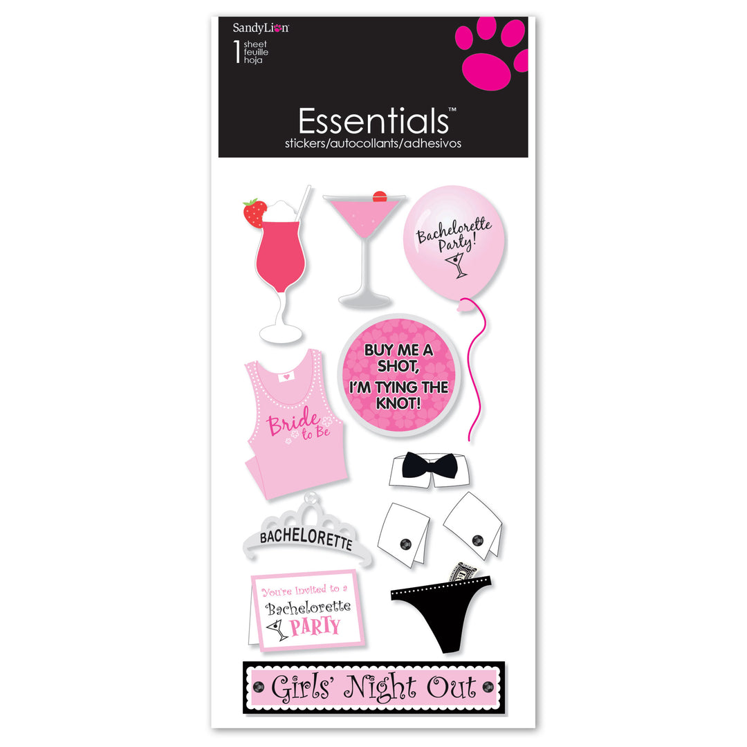 Bachelorette Party Essentials Dimensional Stickers