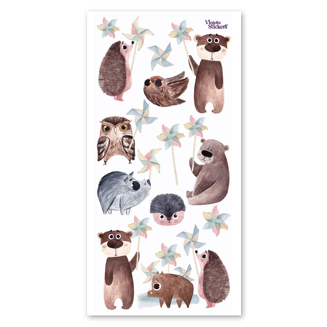 Animals Holding Pinwheels Stickers