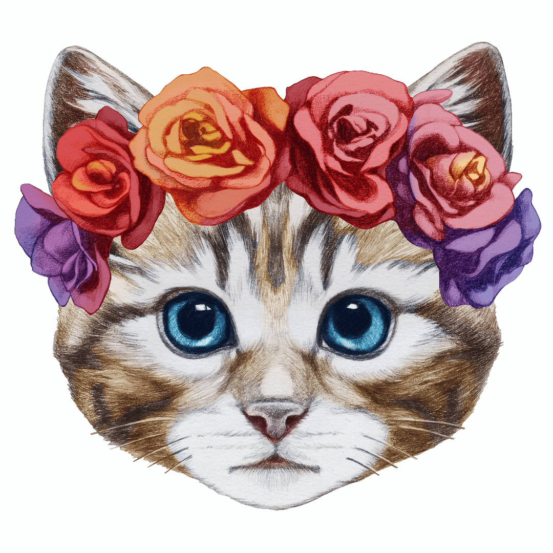 Cat with Floral Headband Vinyl Sticker Decal