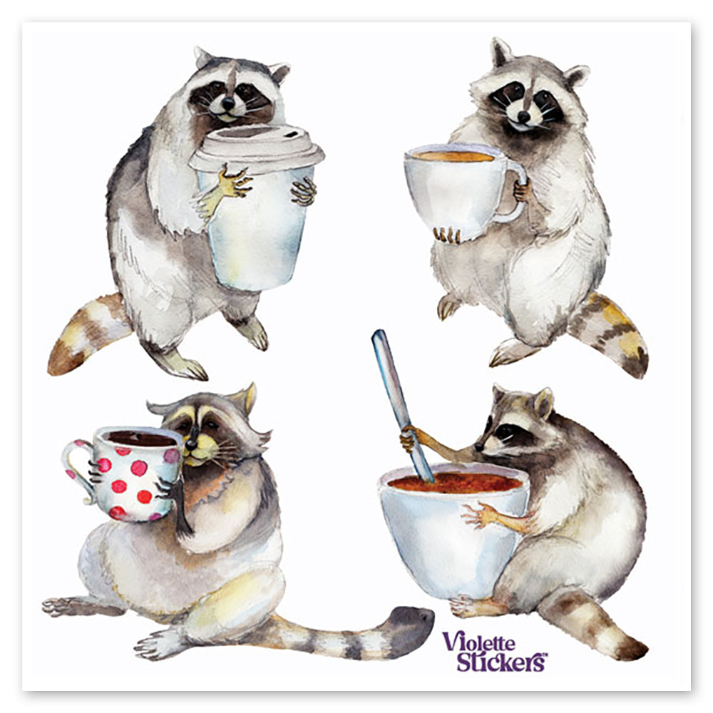 Racoons with Coffee Stickers