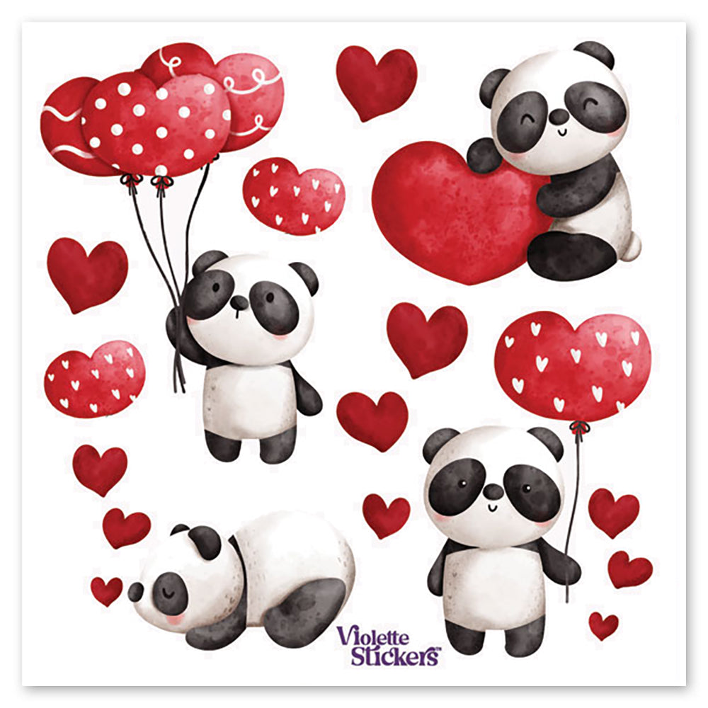 Pandas With Red Balloons Stickers