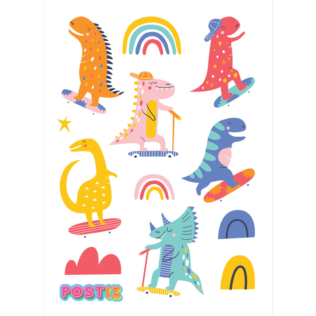 Dinosaur Rainbow Skateboard Riders Stickers