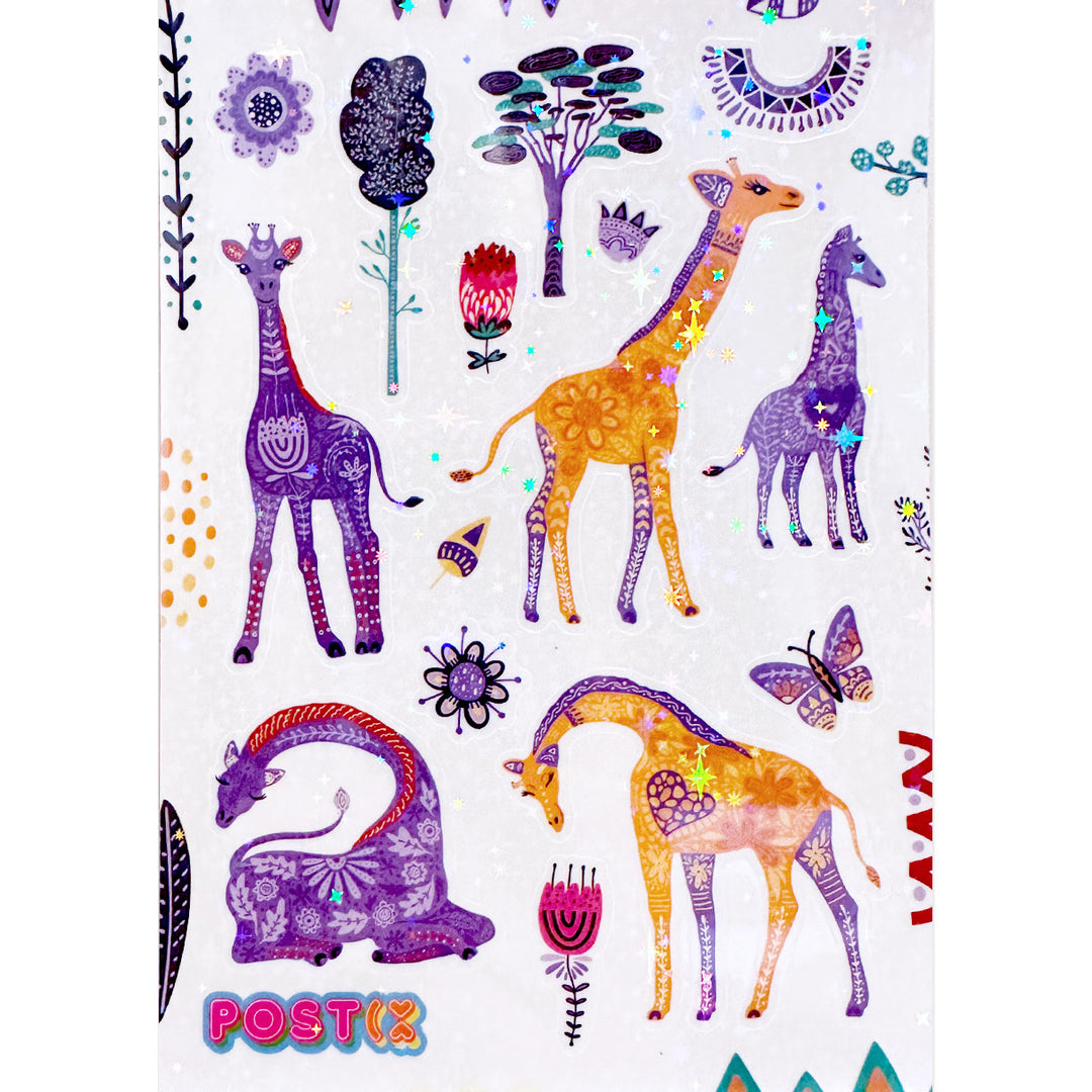 Arty Giraffe And Calf Hologram Stickers