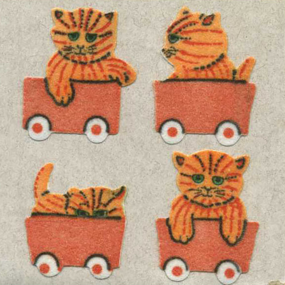 Kittens in Train Fuzzy Stickers