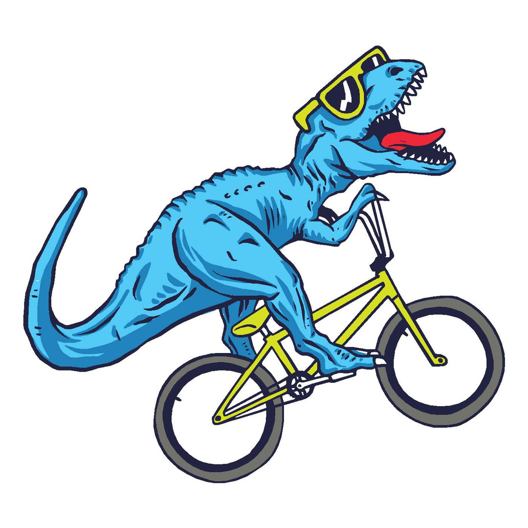 Dinosaur on Bike Vinyl Sticker Decal