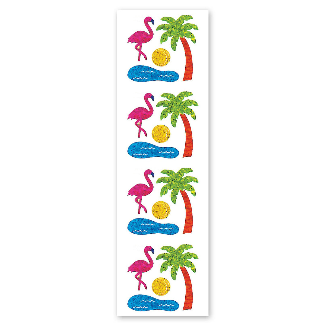 Flamingo And Palm Tree Sparkly Prismatic Stickers