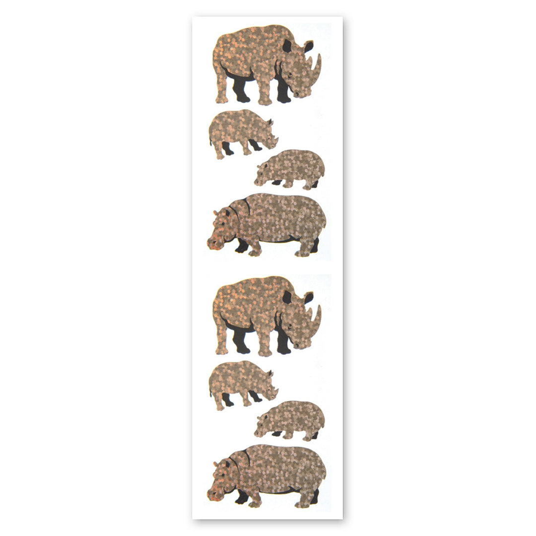 Rhino Hippo And Babies Sparkly Prismatic Stickers