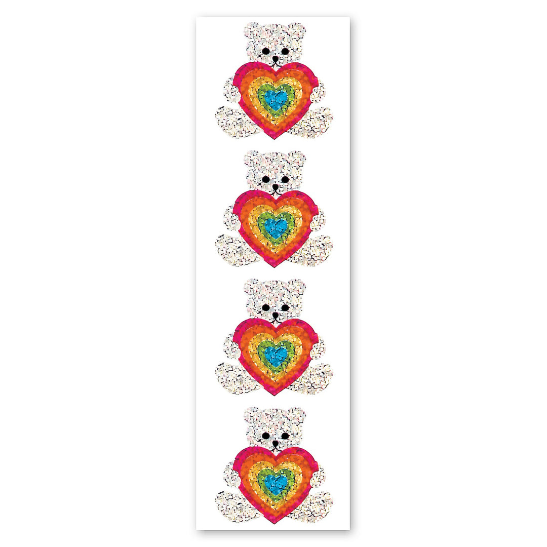Teddy Bears With Rainbow Heart Sparkly Prismatic Stickers