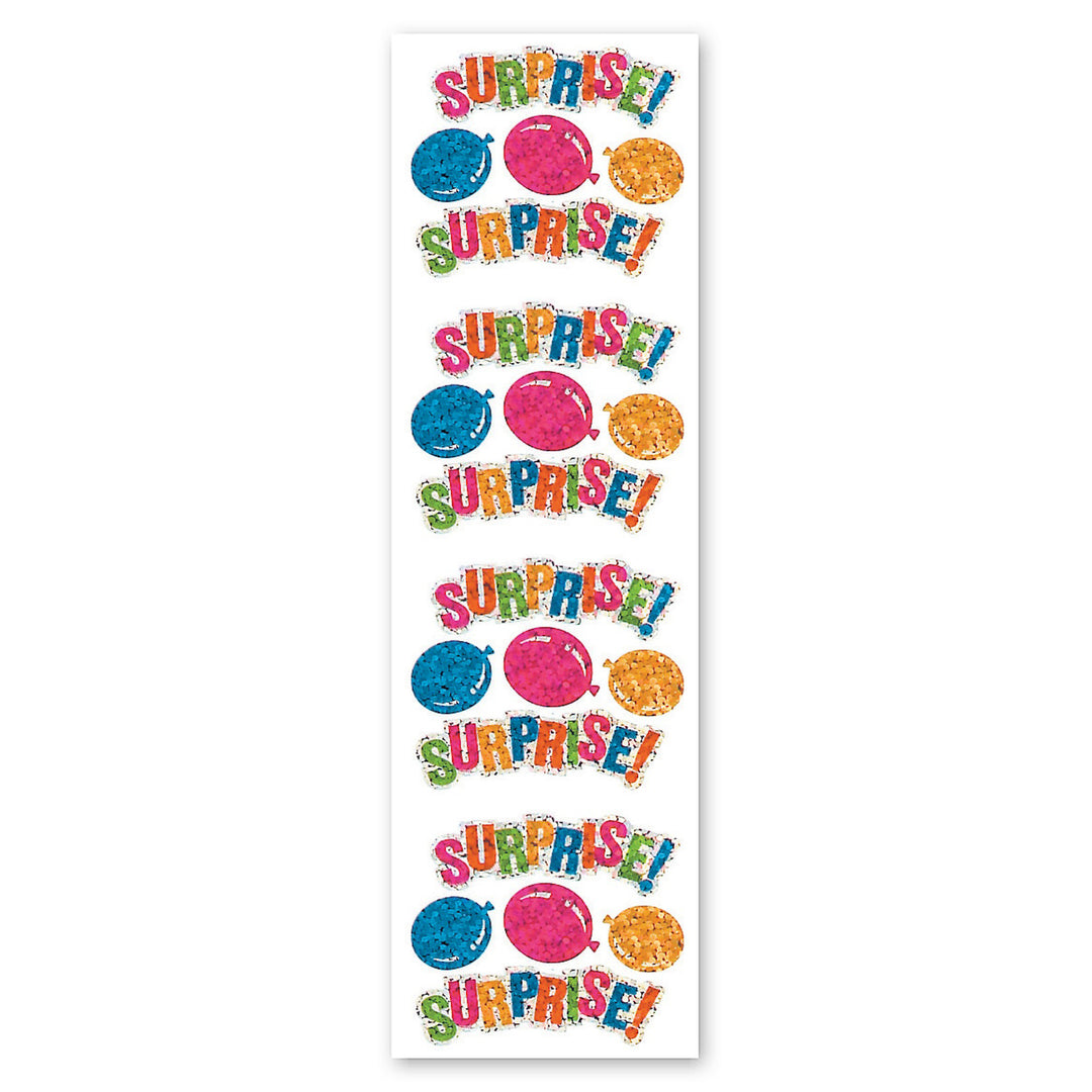 Surprise with Balloons Sparkly Prismatic Stickers