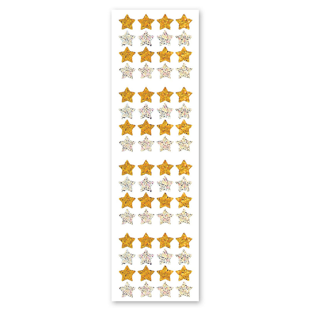 Micro Gold And Silver Stars Sparkly Prismatic Stickers 