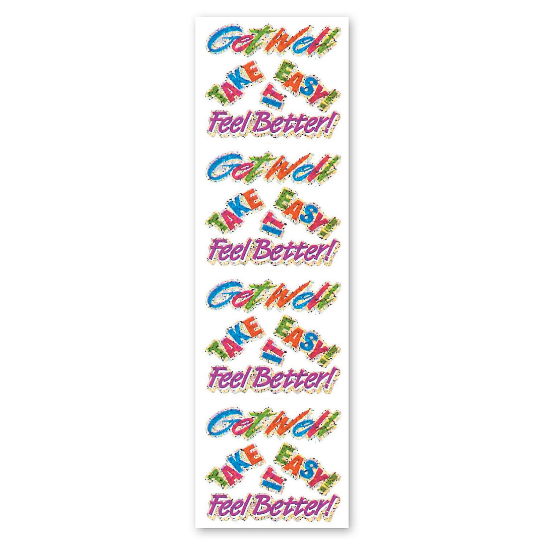 Get Well Take It Easy Feel Better Sparkly Prismatic Stickers