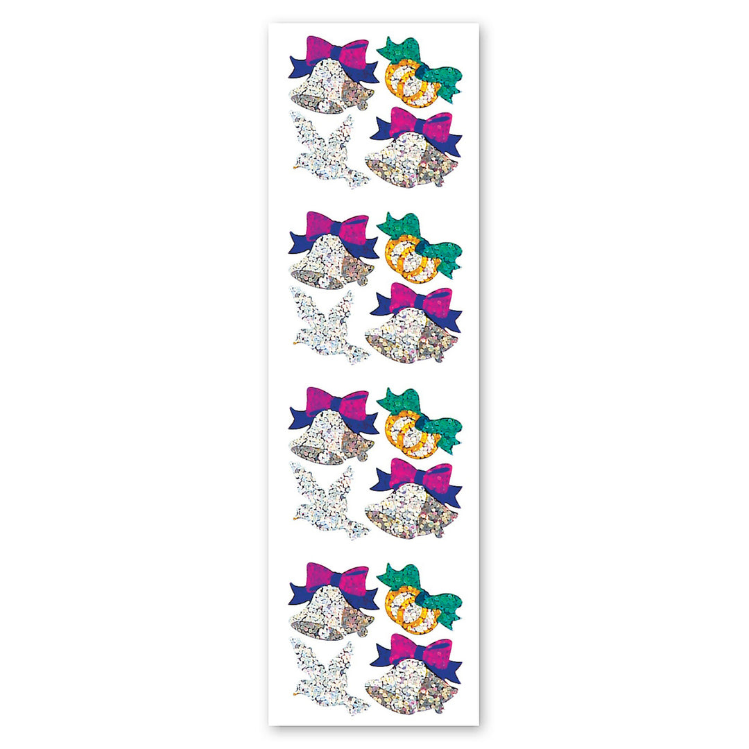 Wedding Bells Dove And Rings Sparkly Prismatic Stickers