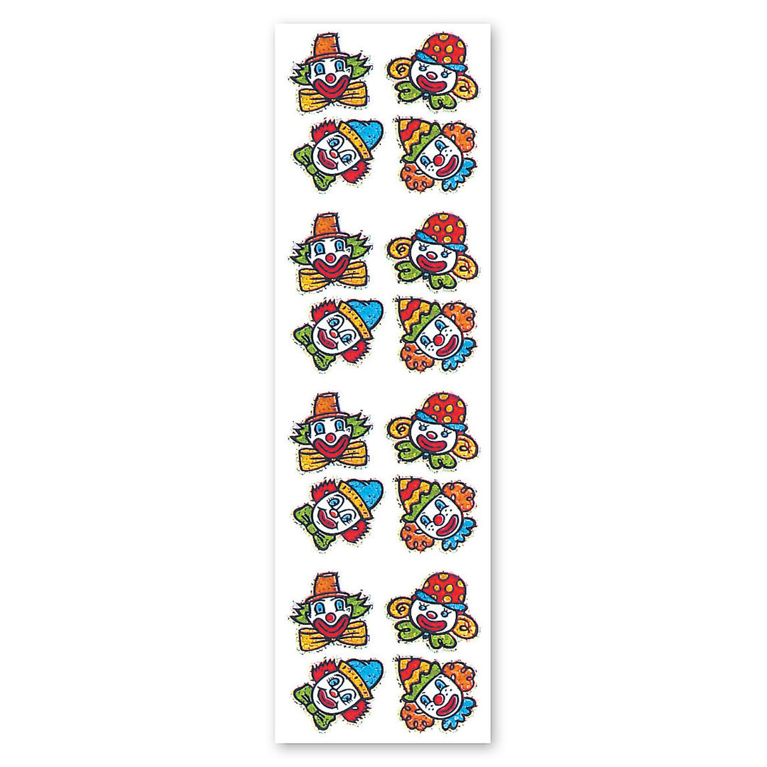 Clown Faces Sparkly Prismatic Stickers