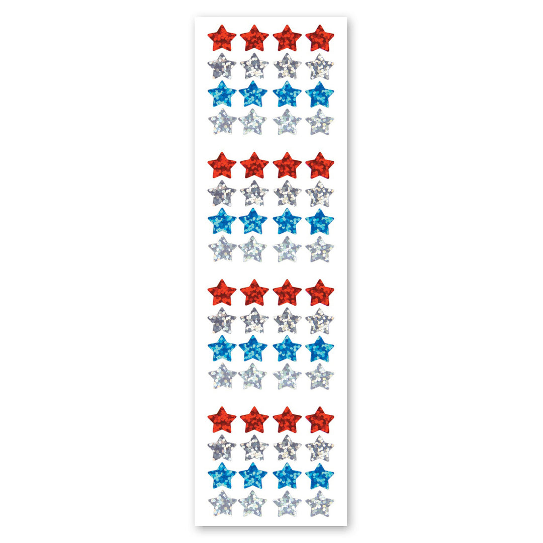 Micro Red Blue And Silver Stars Sparkly Prismatic Stickers