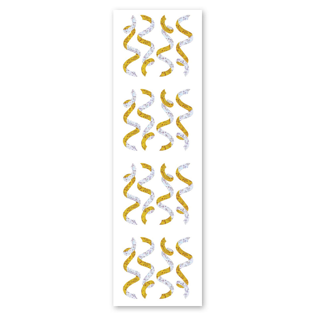 Gold And Silver Streamers Sparkly Prismatic Stickers 