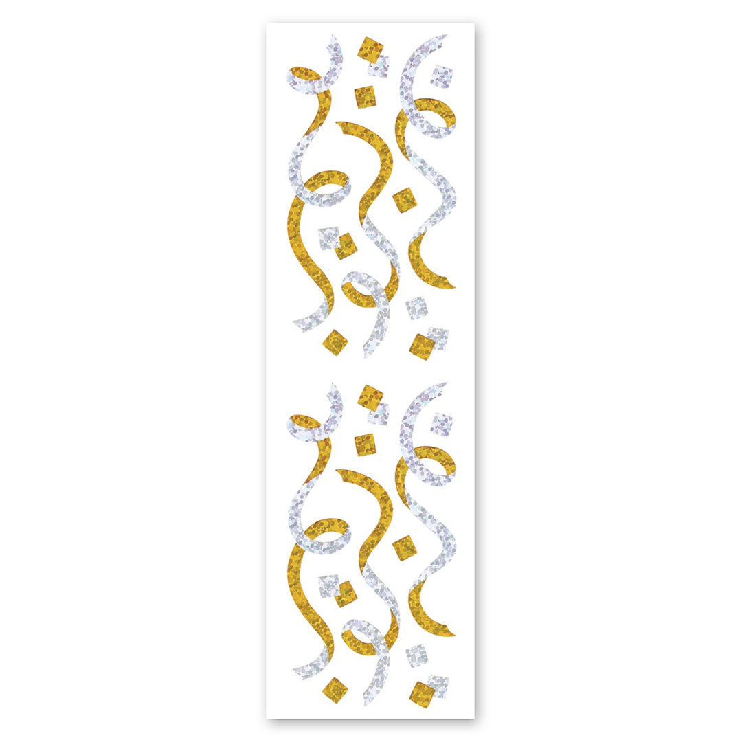 Gold And Silver Streamers And Confetti Sparkly Prismatic Stickers