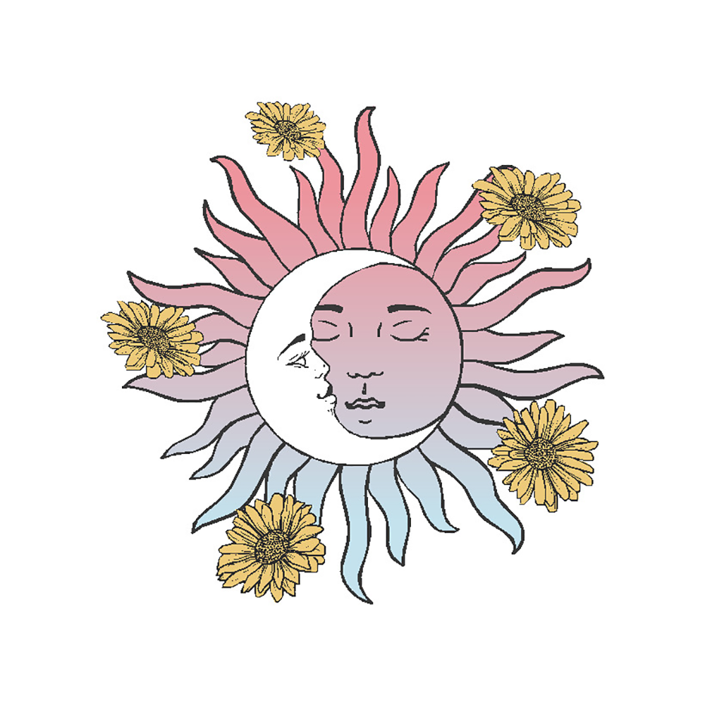 Sun, Moon & Flowers Vinyl Sticker Decal