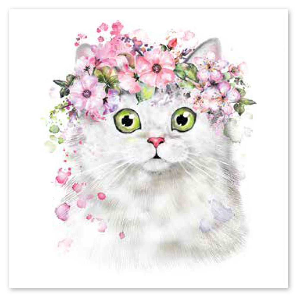 Cat with Flower Wreath Vinyl Sticker Decal