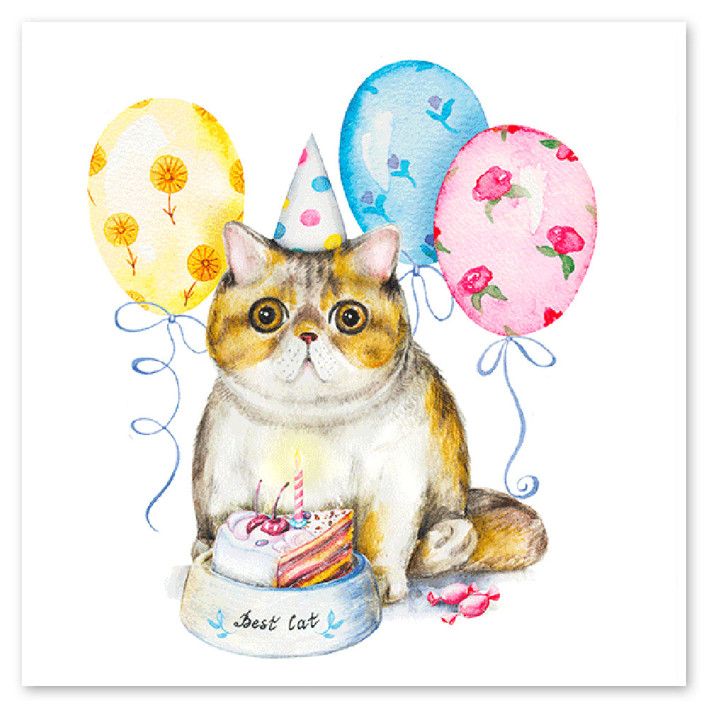 Birthday Cat With Balloons Vinyl Sticker Decal