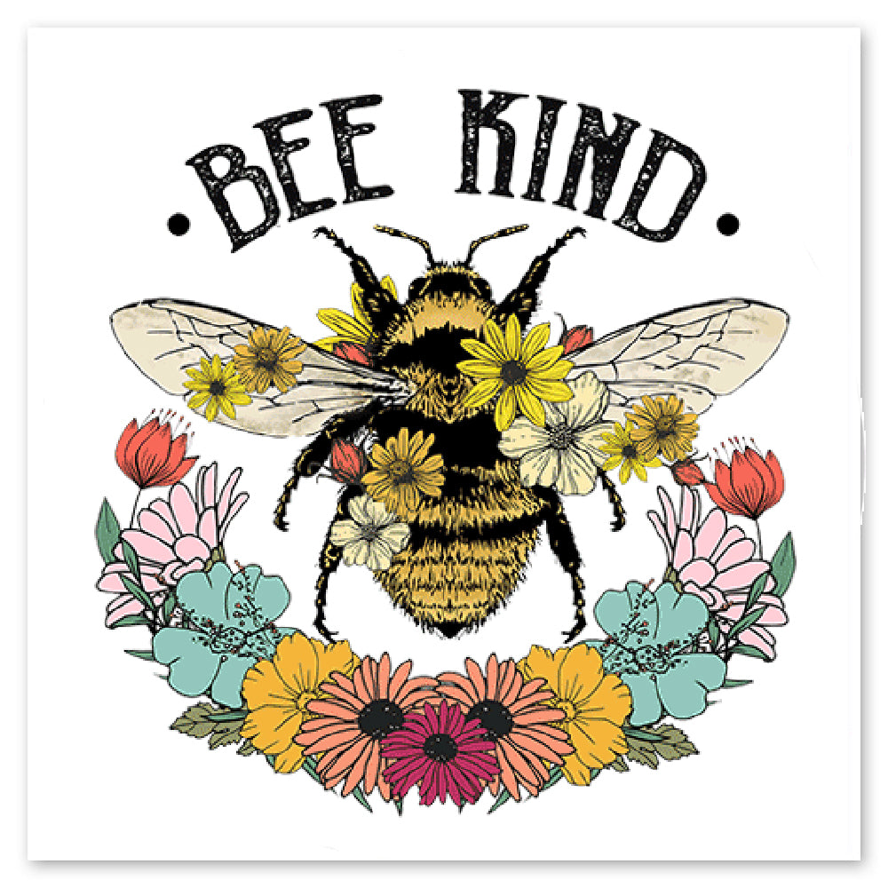 Bee Kind With Bumblebee And Flowers Vinyl Sticker Decal