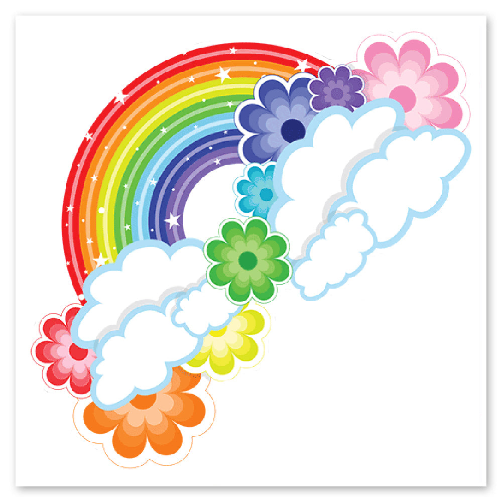 Rainbow with Clouds And Flowers Vinyl Sticker Decal