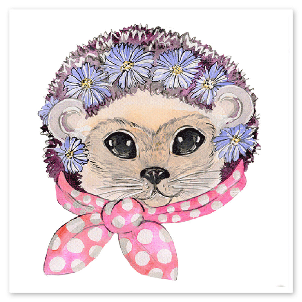 Hedgehog Wearing a Pink Hankie Vinyl Sticker Decal