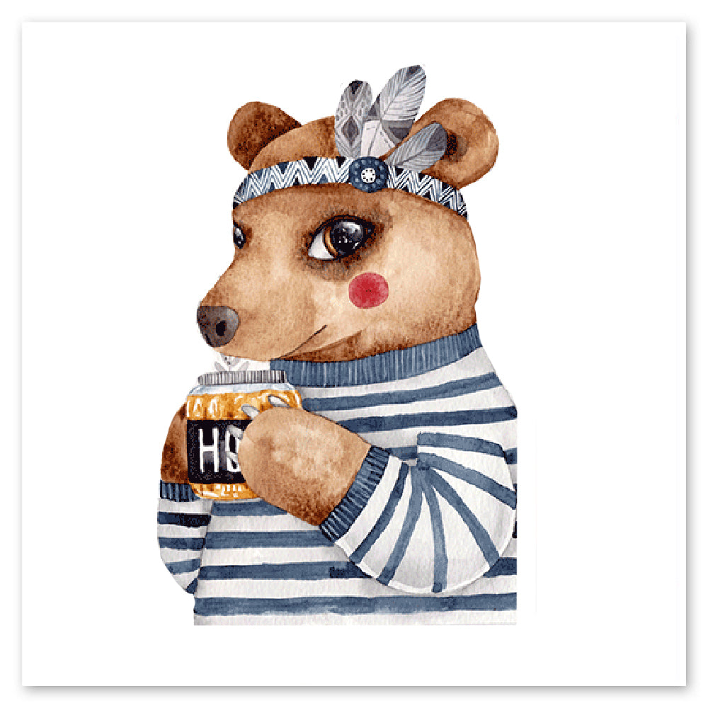 Striped-Shirt Bear Vinyl Sticker Decal