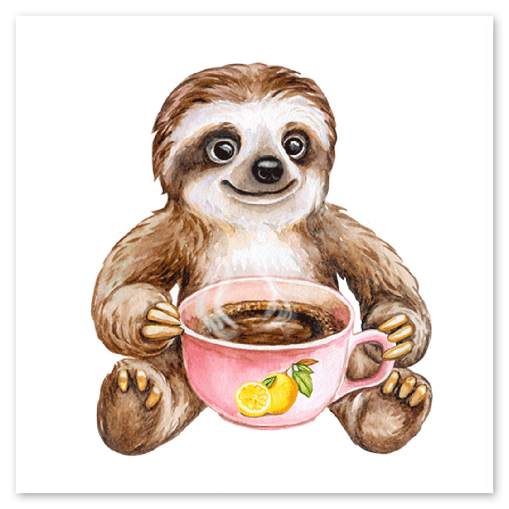 Sloth with Coffee Vinyl Sticker Decal