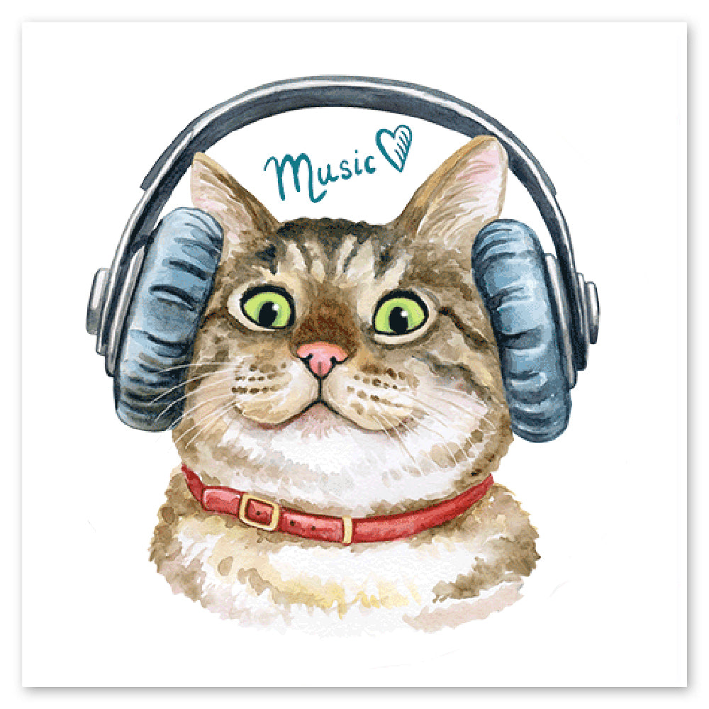 Cat with Headphones Vinyl Sticker Decal