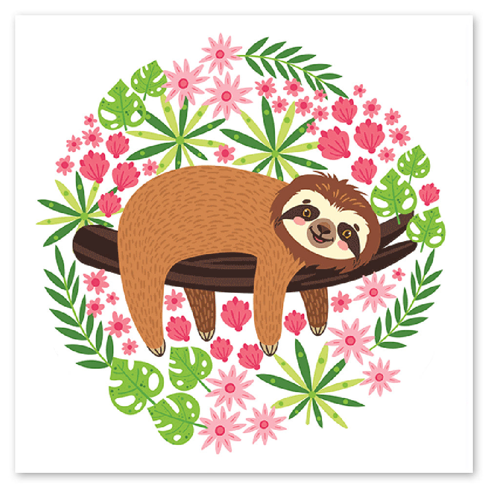 Sloth In A Tree With Flowers Circle Vinyl Sticker Decal